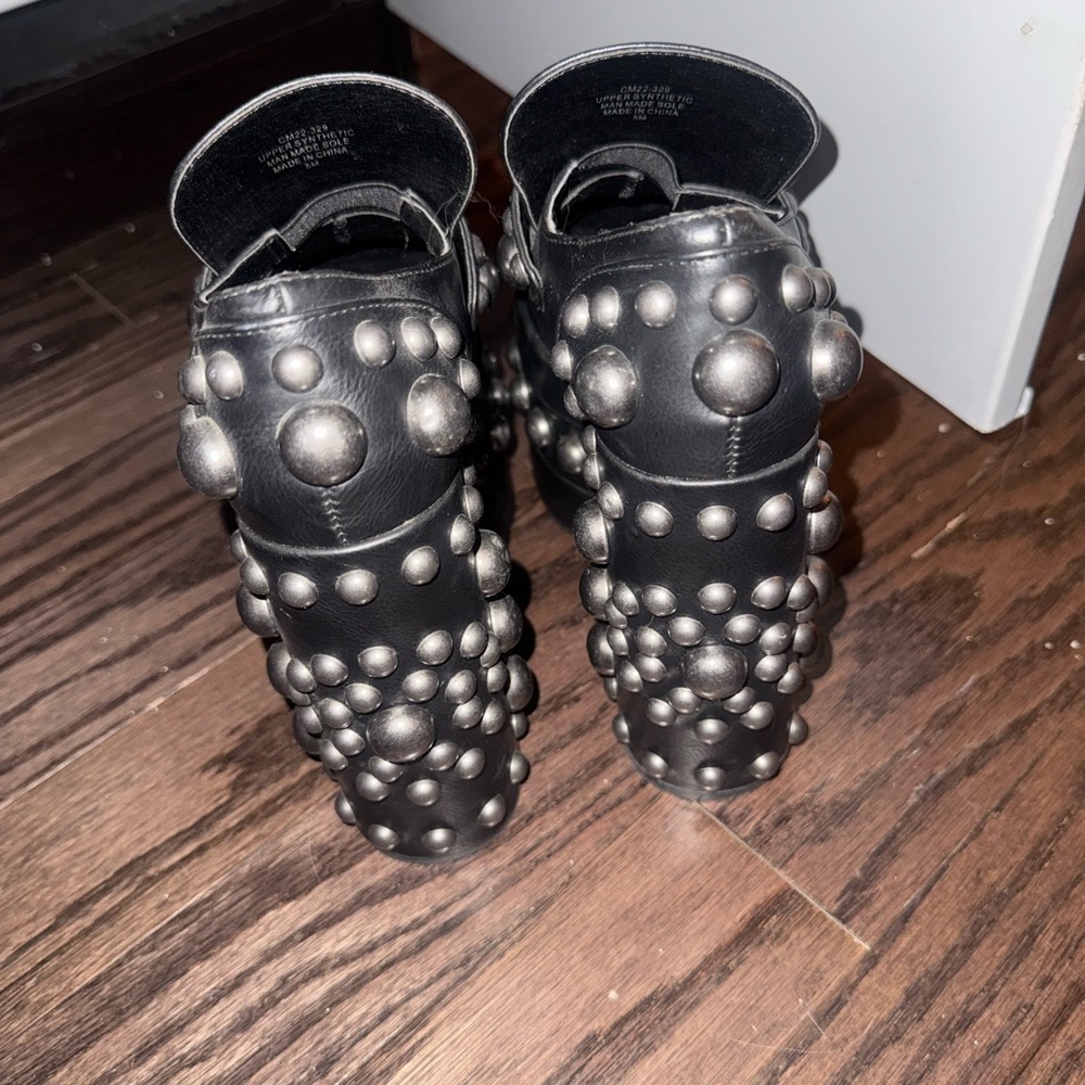 Platform Studded Black Leather Loafers - Picture 3 of 3